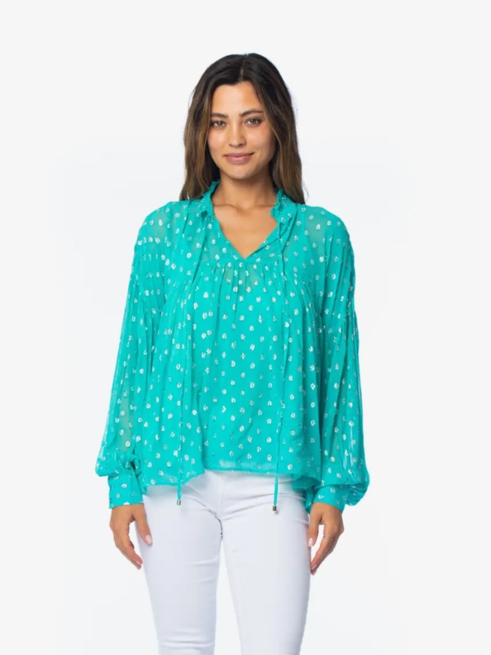 Tolani Teal Jem Lurex Blouse